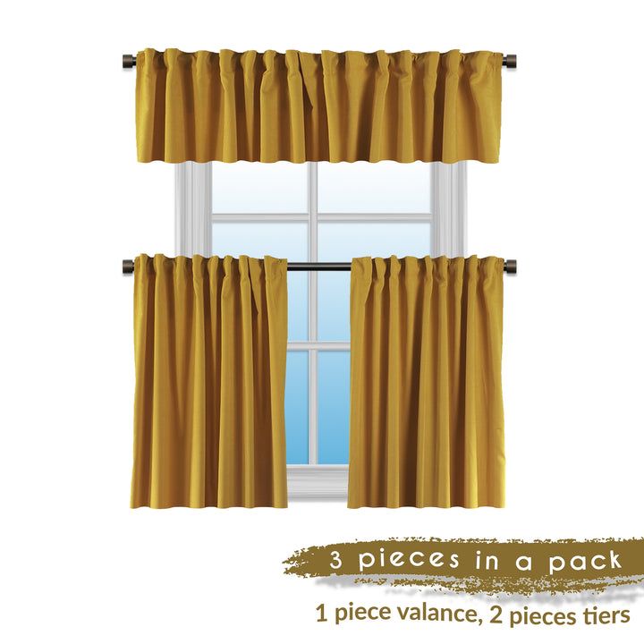 Solid Faux Velvet Look Kitchen Valance Set of 3 - 22 Different Colors, Multiple Sizes