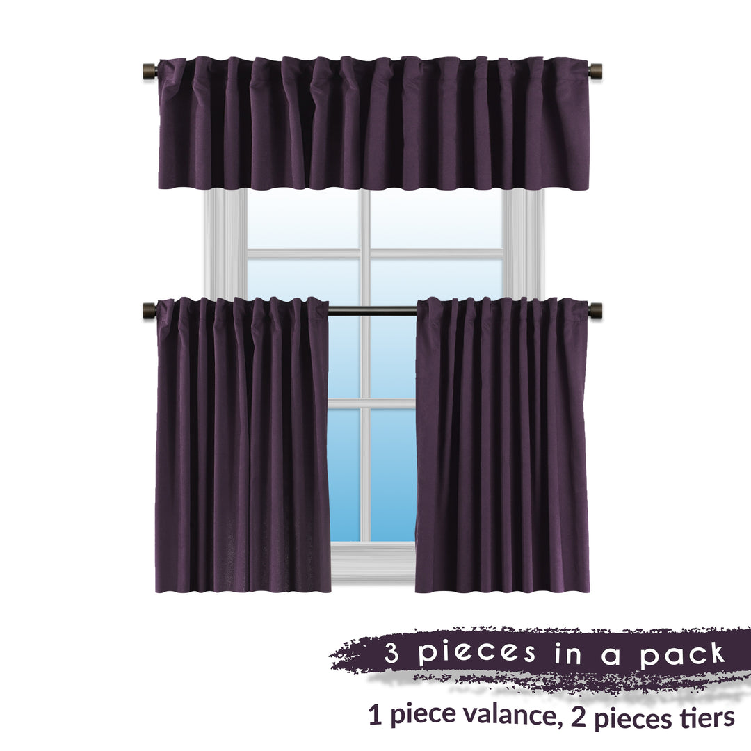 Solid Faux Velvet Look Kitchen Valance Set of 3 - 22 Different Colors, Multiple Sizes