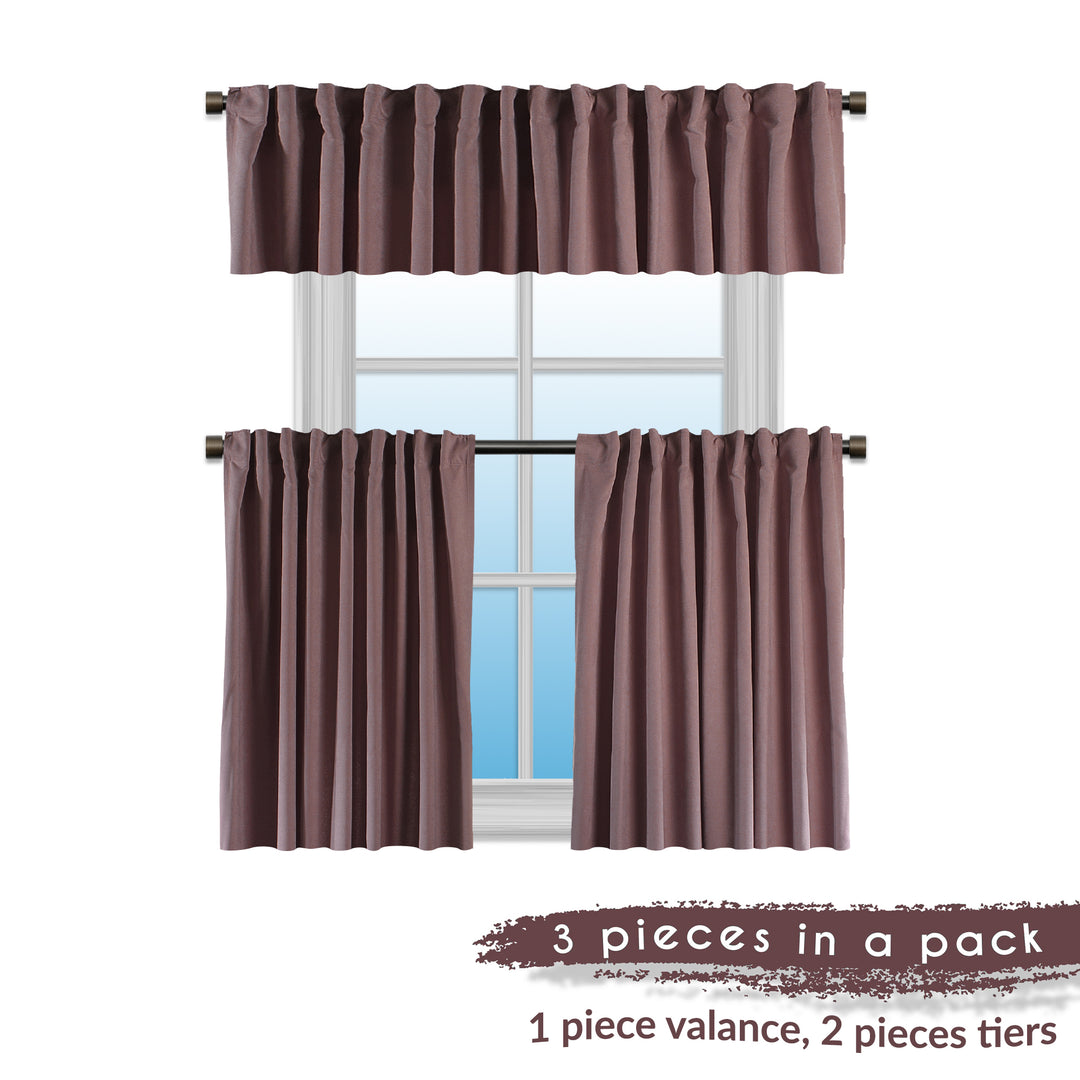 Solid Faux Velvet Look Kitchen Valance Set of 3 - 22 Different Colors, Multiple Sizes