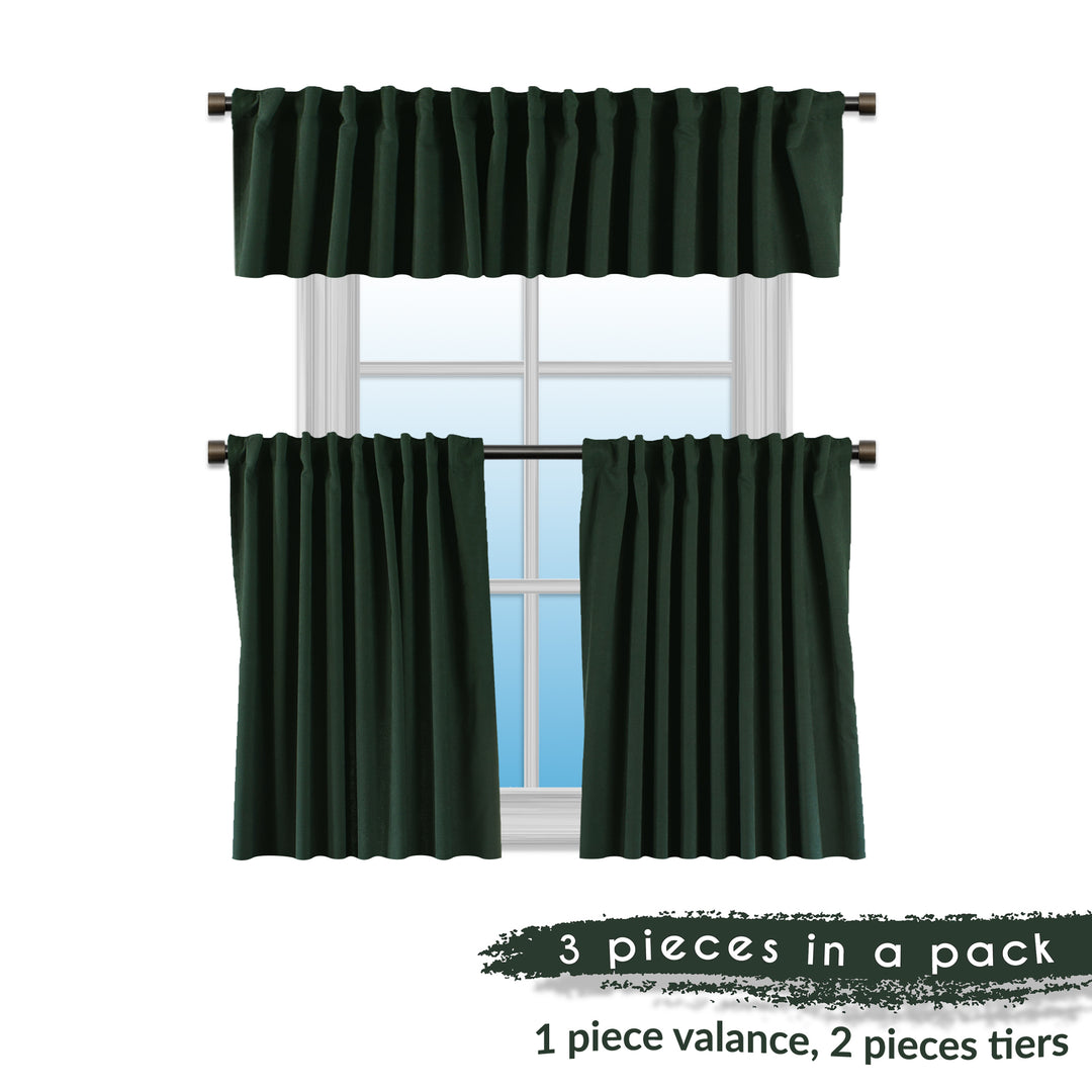 Solid Faux Velvet Look Kitchen Valance Set of 3 - 22 Different Colors, Multiple Sizes