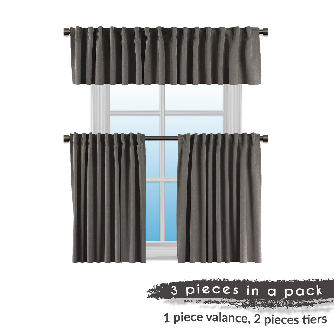 Solid Faux Velvet Look Kitchen Valance Set of 3 - 22 Different Colors, Multiple Sizes