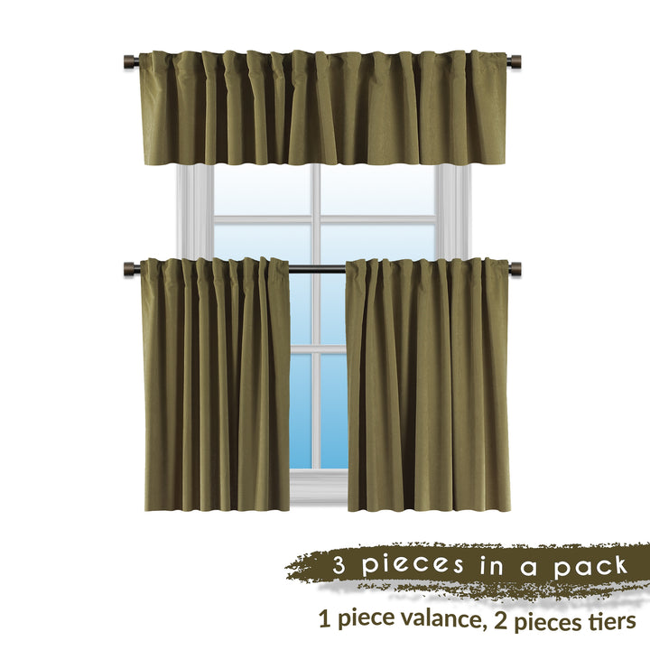 Solid Faux Velvet Look Kitchen Valance Set of 3 - 22 Different Colors, Multiple Sizes