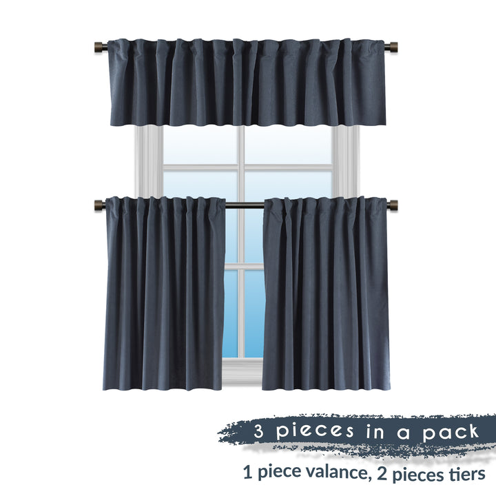 Solid Faux Velvet Look Kitchen Valance Set of 3 - 22 Different Colors, Multiple Sizes