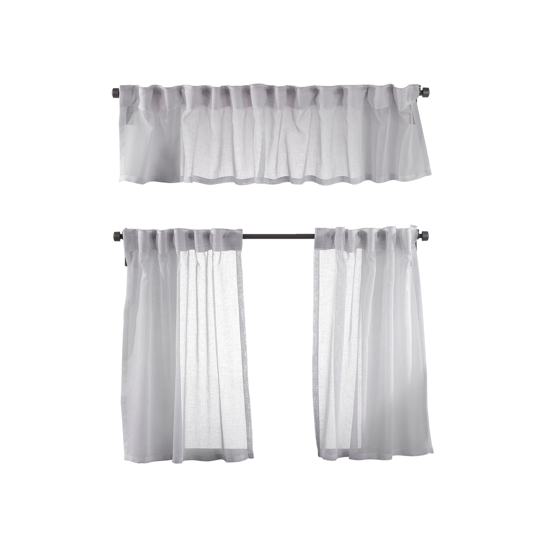 Sheer Linen Texture Kitchen Valance Set of 3 - Different Colors, Multiple Sizes