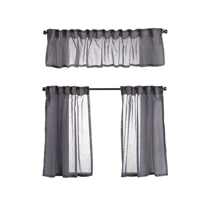 Sheer Linen Texture Kitchen Valance Set of 3 - Different Colors, Multiple Sizes